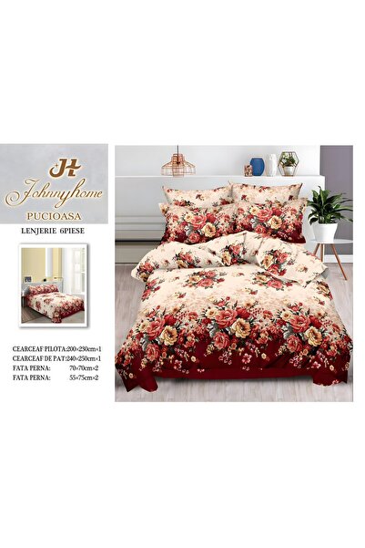 naniland.ro Lenjerie de Pat Bumbac Satinat 2 Persoane 6 Piese Fără Elastic 20...