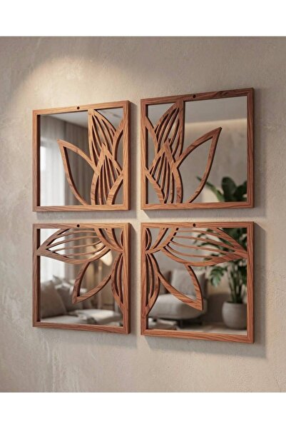 ERGEÇ TASARIM Lotus Serisi Aynalı Dekoratif Duvar Paneli 4 Parça | 20x20 cm &...