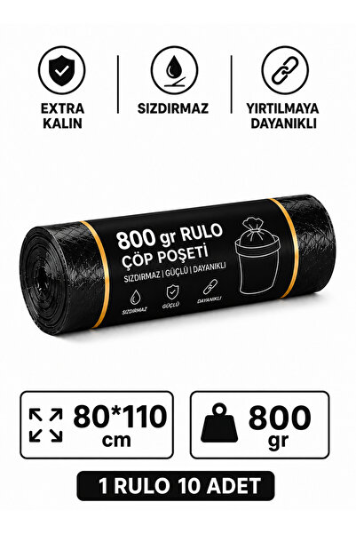 EFTAPLAST 80*110 SİYAH ÇÖP POŞETİ 800 GR (1 RULO*10 ADET)