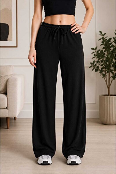 BEHLIVE Women's Wrinkled Fabric High Waist Loose Palazzo Wide Leg Pants Casual