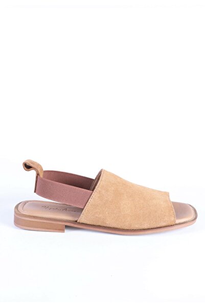 Hayati Arman Women's Genuine Leather Flat Sandals with Elastic Back and Blunt...