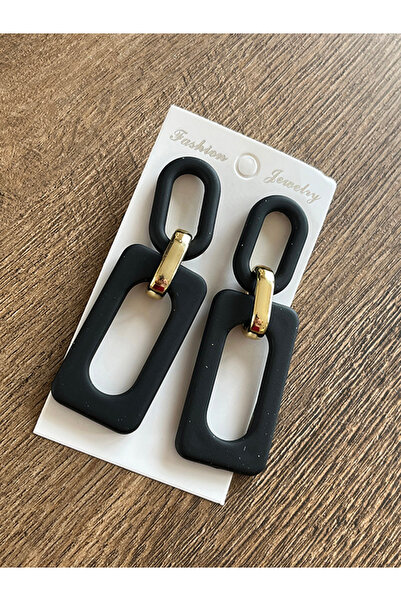 Büyük Hanım Acrylic Rectangular Black Elegant Earrings