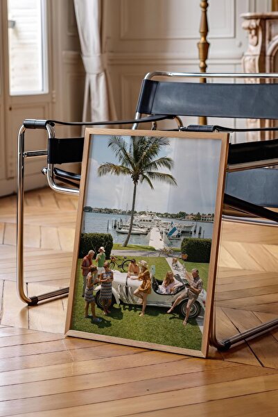 Postifull Car and Seaside Poster, Wooden Framed Poster, Old Money Series, No:...