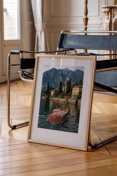 Postifull Lake and Boat Poster, Wooden Framed Poster, Old Money Series, No:11...