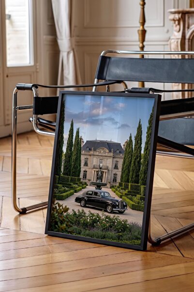 Postifull Classic Car and Castle Poster, Black Framed Poster, Old Money Serie...