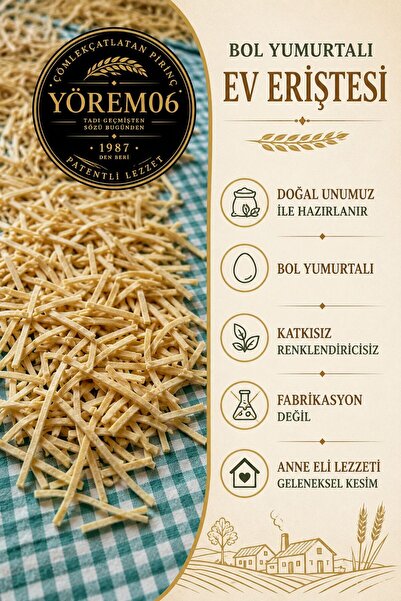 yorem06 YÖREM06 BOL YUMURTALI KATKISIZ EV ERİŞTESİ-DOĞL UN-EL KESME 1 KG