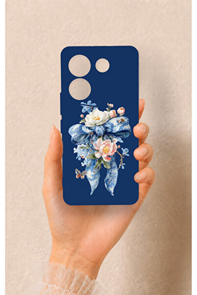 Vip Case Tecno Camon 20 Pro Uyumlu Mavi Kurdeleli Çiçek Desenli Silikon Kılıf