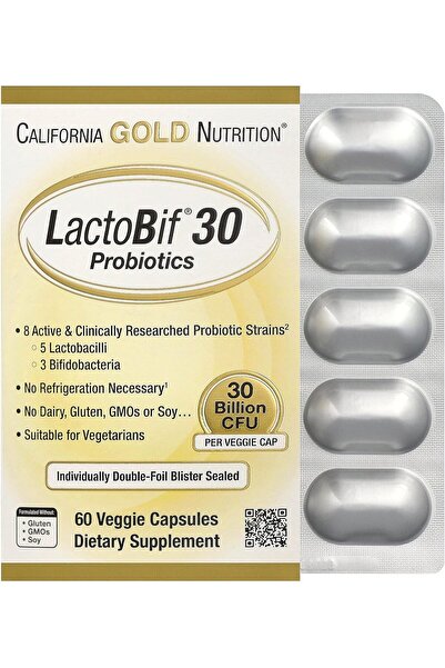 California Gold Nutrition Lactobif 30 Probi.otics 60 Veggie Capsules Usa Menş...