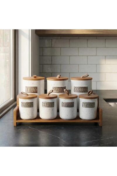 laverahome Porcelain 14 Piece Spice Rack Set with Durable Wooden Stand - 14 P...