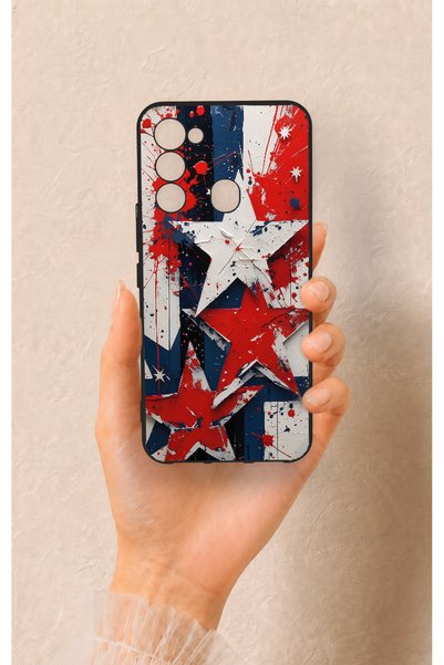 Vip Case Tecno Spark 8C Compatible Star Flag Patterned Silicone Case