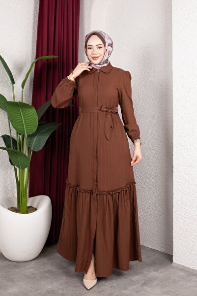 Moda MSK Lara Buttoned Shirt Collar Dress Brown