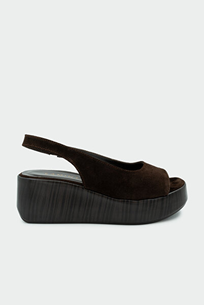 LAMİNTA Degal Genuine Leather Thick Sole Women's Bitter Brown Suede Sandals