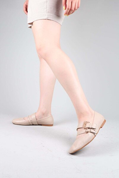 Birikon Puka Thin-Thick Double-Strapped Ballerinas Beige