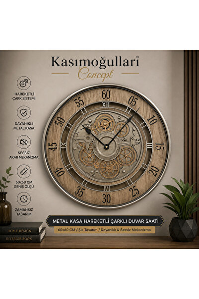 kasımoğulları concept Metal Kasa Hareketli Çarklı Duvar Saati – Dekoratif Vin...