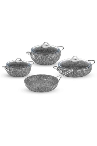 tacev Taç Luna Granite 7 Piece Cookware Set Gray