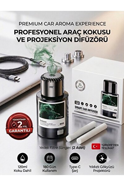 TEKNOTİMER Araba Oto Kokusu Araç İçi Parfüm Otomatik Buharlı Araç Parfümü Aro...