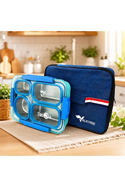 valkyrie 304 Stainless Steel 4-Compartment Blue Lunch Box with Thermal Bag – ...