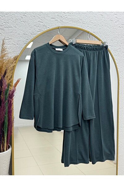 MİHRA STORE بدلة يونكا مع السراويل شق حواف أسطوانية - NL764 باللون الأخضر الب...