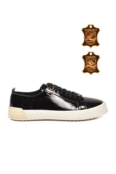 LUCIANO BELLINI Black Wrinkled Genuine Leather Memory Sole Men's Casual Shoes