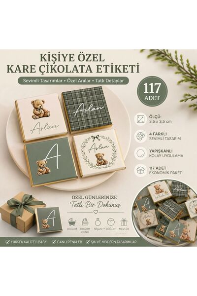 YEAP OFFICE Kişiye Özel İsimli Kare Çikolata Etiketi Yapışkanlı 117 Adet (3,5...