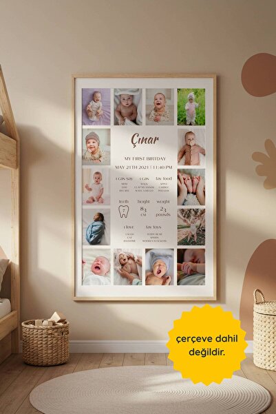 fuart.co Kişiye Özel Tasarım Fotoğraflı Bebek İlk Yaş Doğum Günü Anı Posteri,...