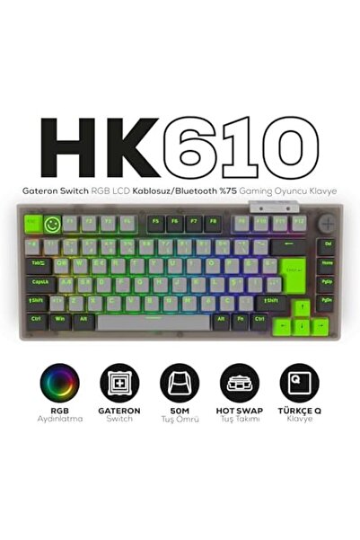 Yıldızan edl shop Hawk Gaming HK610 Gateron Switch RGB LCD Tri-Mode Kablosuz/...