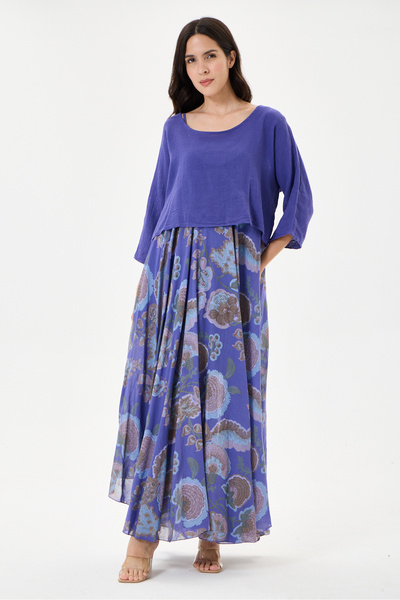 della moor Purple Italian Floral Patterned Varev Cut Knitwear and Lined Strap...