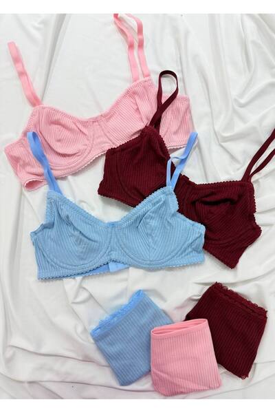 İNKO İÇ GİYİM 3 Colorful Underwire Patterned Cotton Bra Set