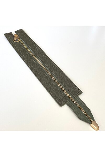 knitme Dikilebilir Çanta Fermuarı Çanta Örgü Malzemesi 6 x 30 Cm Haki - Altın