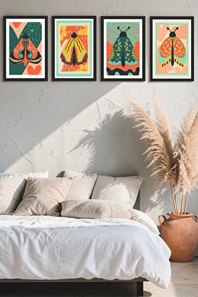 Nod Set de tablouri moderne cu tematică fluture, 4 piese, din MDF, decor de p...