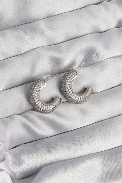 Marsilyan Brass Silver Color Zircon Stone Half Hoop Earrings Elk-Bjtieg