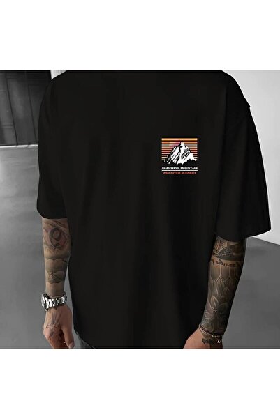 BASEPULSE Men'S Hills Graphic T-Shirt - Beige Featuring Brown Mountain Landsc...