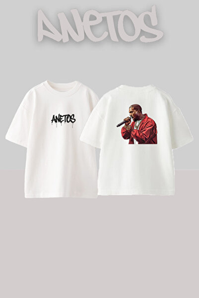 Anetos Kanye West_66 Design Printed Unisex Oversize White Tshirt