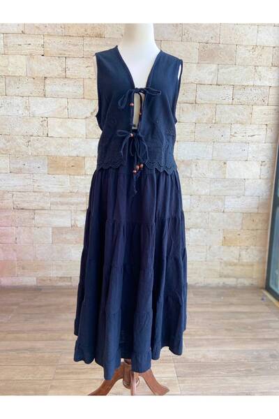 ESQ Linen Layered Skirt and Vest Set