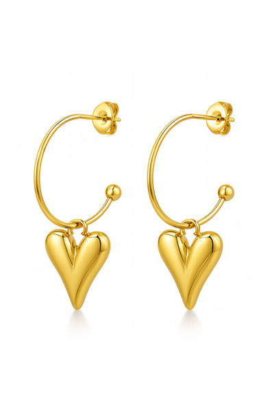 OEM Sculpted Urban Heart gold earrings, stainless steel, 18K gold plated