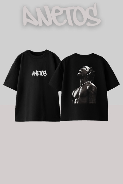 Anetos Travis Scott_54 Μαύρο μπλουζάκι με στάμπα σχεδίου Unisex Oversize