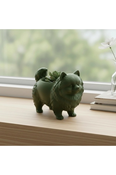 OEM Mini Ghiveci Decorativ Imprimat 3D cu Design Pomeranian - Olive green com...