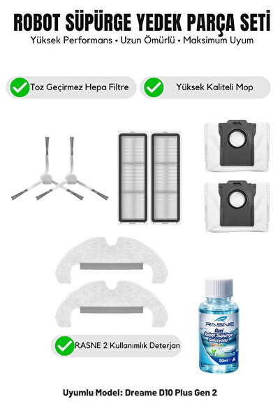 Asgard Grup Συμβατό με Dreame D10 Plus Gen 2 2 Λευκές πλαϊνές βούρτσες 2 Φίλτ...