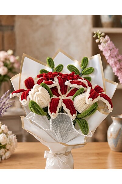 FlowerEver Bordo Ahenk Şönil Çiçek Buketi | Krem & Bordo| El Yapımı Solmayan ...