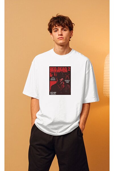 buzagi Red Dead Redemption Oversize Unisex White T-Shirt