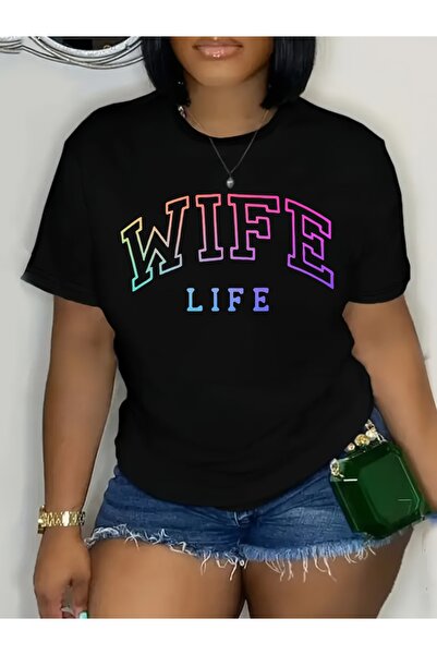 12 Teknoloji تي شيرت نسائي بطبعة "Wife Life" - قميص كاجوال بأكمام قصيرة وياقة...