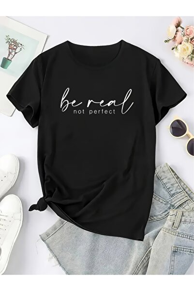 12 Teknoloji تي شيرت Wo Y2K Motivational بطبعة "Be Real Not Perfect" - بلون و...