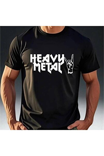 BASEPULSE تي شيرت رجالي عصري، بتصميم روك مع شعار معدني بطبعة "HEAVY METAL"، ط...