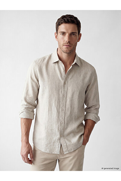 LC Waikiki Nevavm Regular Fit 100% Linen Men's Shirt with Difference
