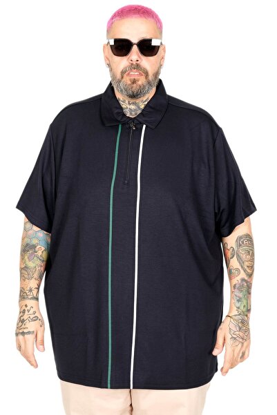 ModeXL Mode XL Large Size T-Shirt Polo with Zipper 26580 Dark Blue