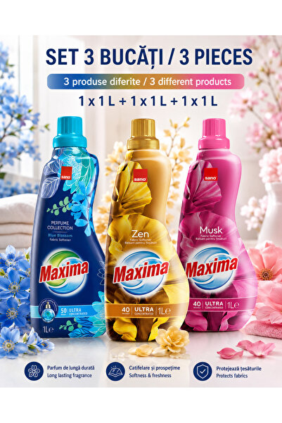 Sano Set 3 x Maxima Balsam de rufe Blue Blossom + Zen + Musk, 1 L fiecare