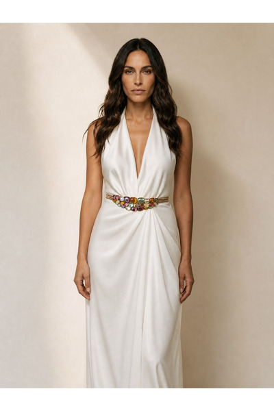 FASHION Curea aurie, metalica, model cu pietre in fata