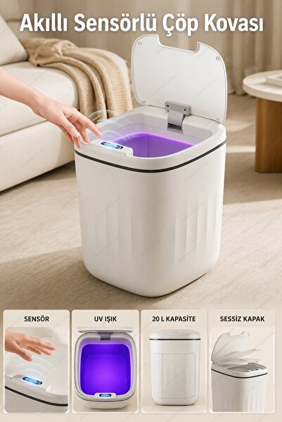 Evgereçlerim Akıllı Çöp Kovası Sensörlü UV Otomatik Hareket Algılamalı 20 Litre