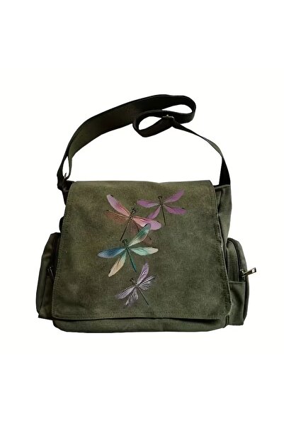 Toum Vintage Animal Botanical Printed Unisex Khaki Messenger Bag