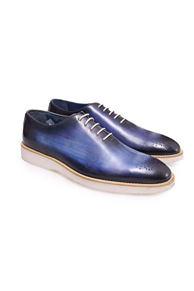 FRANCO CALVANI حذاء رجالي من الجلد الطبيعي باللون الأزرق الداكن